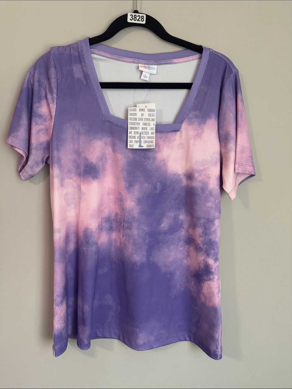 LuLaRoe Short Sleeve V-Neck Tie-Dye Tee in Purple and Pink